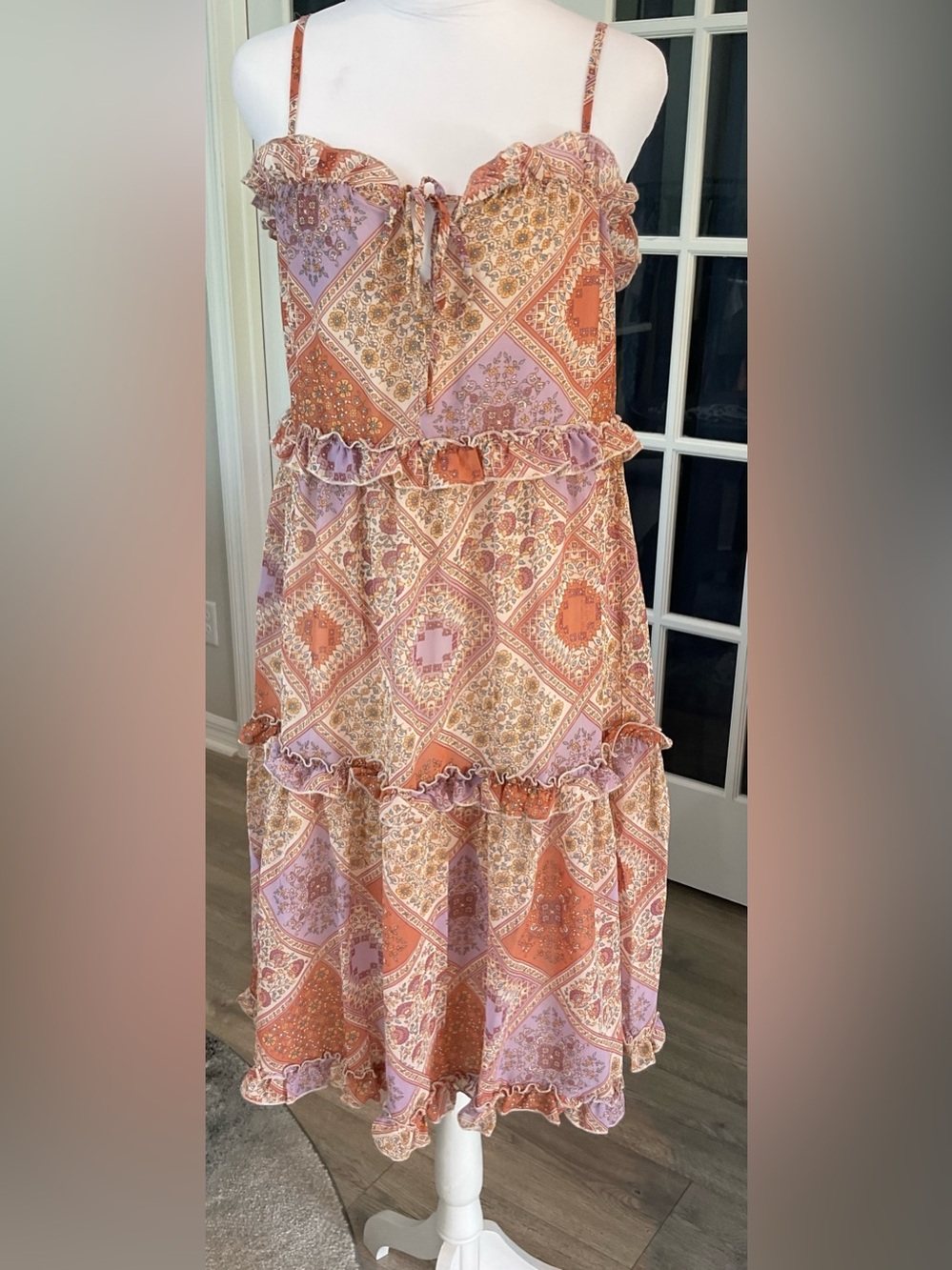 June & Hudson Patchwork Asymmetrical Ruffle Boho Midi Dress Size M NWT - Picture 3 of 13